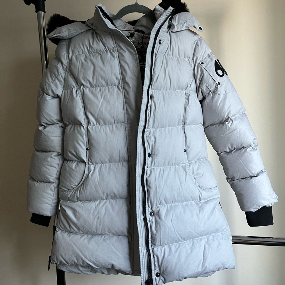Moose Knuckles duck filled gray jacket
